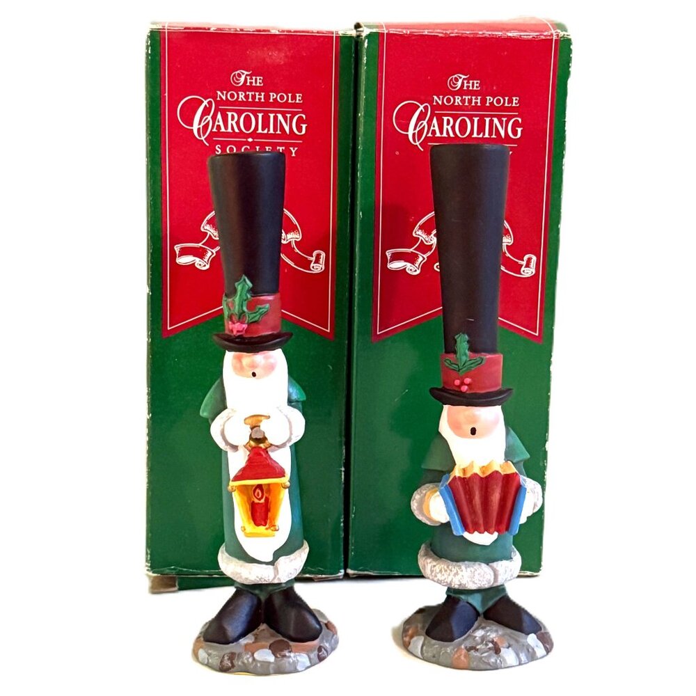 2 North Pole Caroling Society Elf Figurines Wick & Bellows w/Boxes Christmas